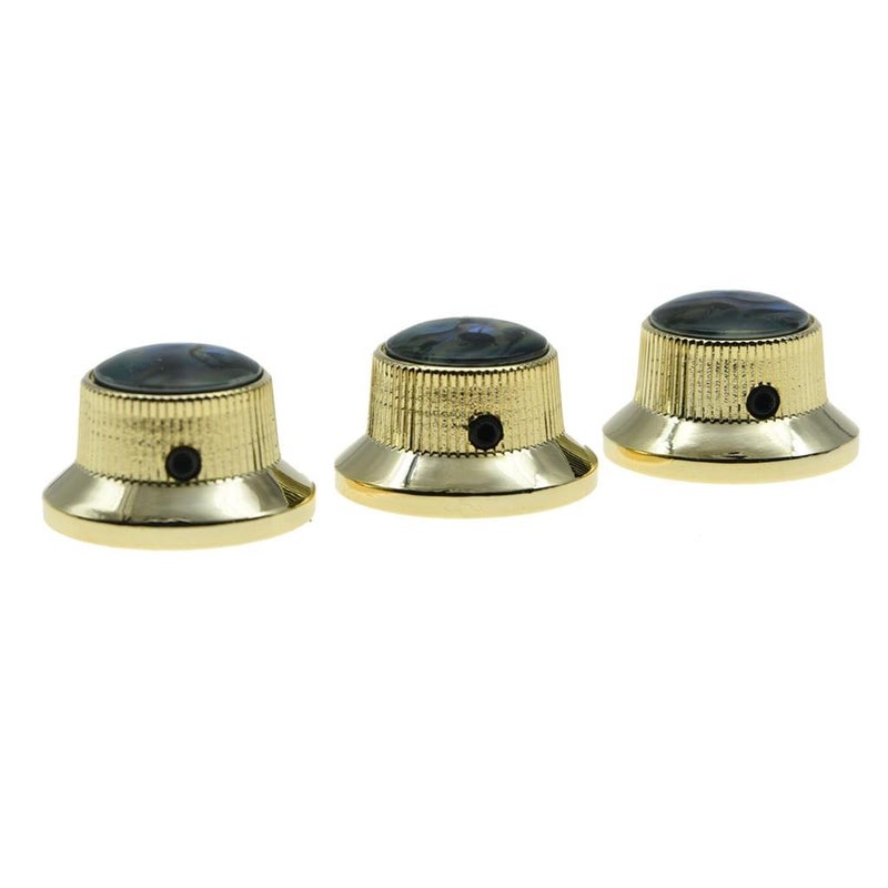KAISH Set of 3 Set Screw Abalone Top Gold Guitar Bass Knobs Strat Metal Knobs for 6mm Shaft Pots - Image 4